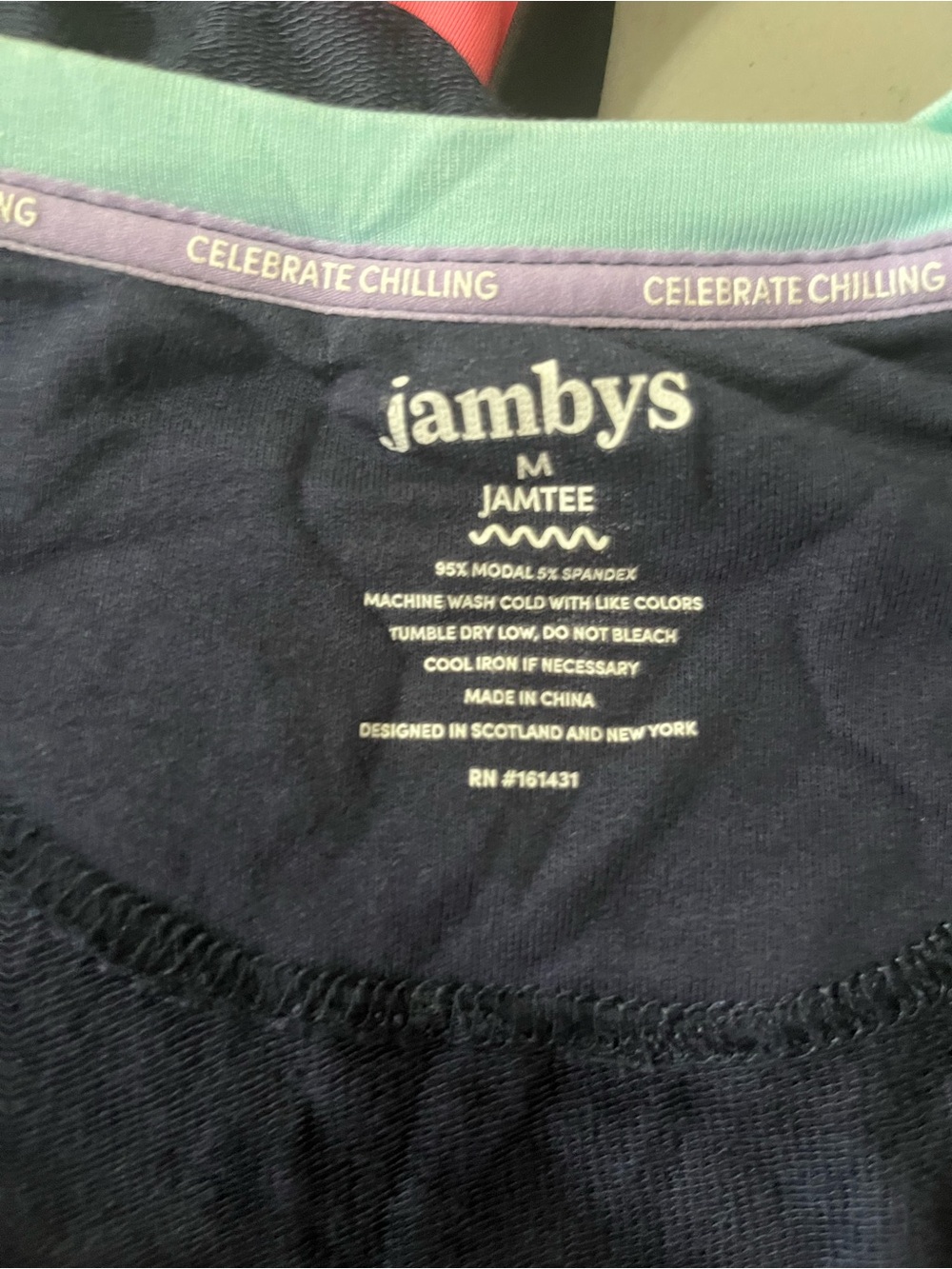 Navy Short Sleeve Pajama Set with Mint Trim - Picture 4 of 5